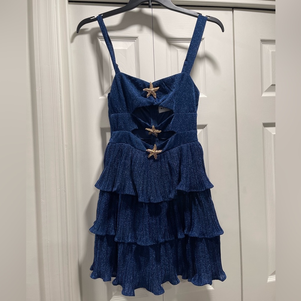 Hello Molly Blue Tiered Dress with Starfish Accents